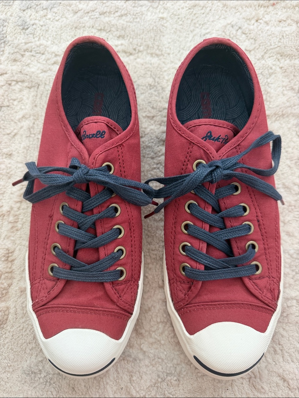 Converse Jack Purcell Crimson Canvas Sneakers with Navy Laces